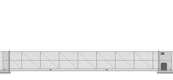 Automated chain link V-Track gate in closed position