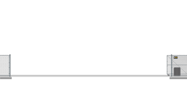 Automated chain link V-Track gate in open position