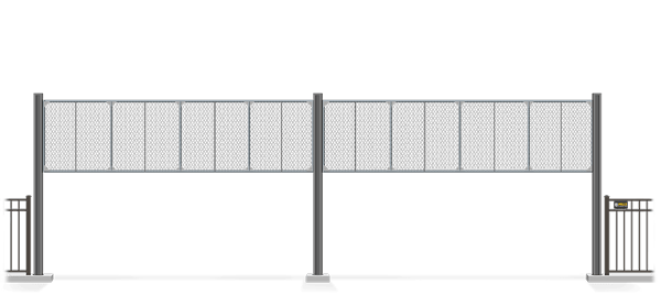 Automated chain link Vertical Lift gate in open position