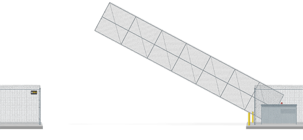 Automated chain link Vertical Pivot gate in open position