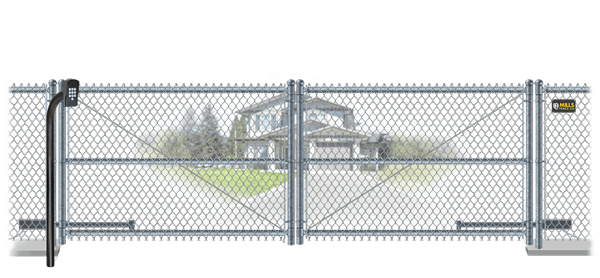 Chain Link swinging estate gate in closed position