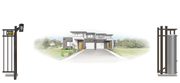 Metal sliding estate gate in open position