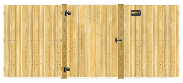 Wood gate in closed position