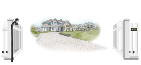 Vinyl swinging estate gate in open position