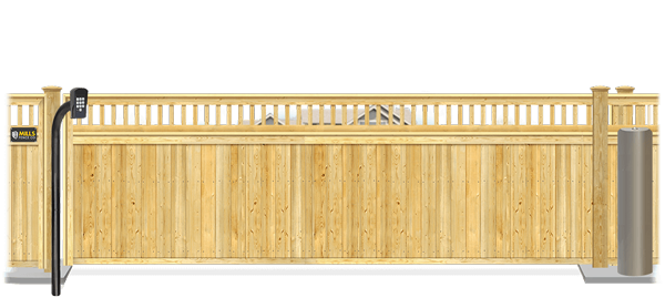 Wood sliding estate gate in closed position