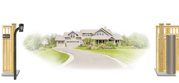 Wood sliding estate gate in open position