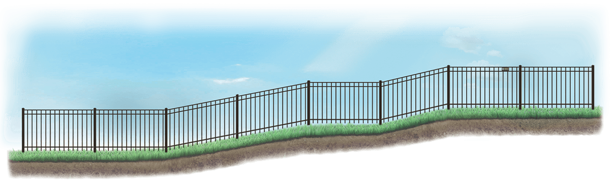 Racked Aluminum fence on uneven ground