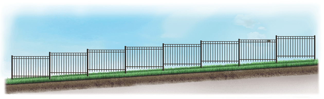 Stepped Aluminum fence on uneven ground