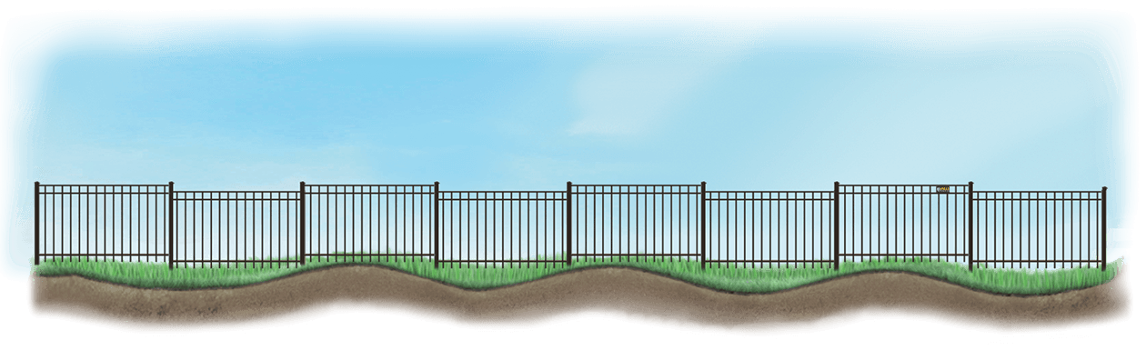 Stepped Aluminum fence on uneven ground