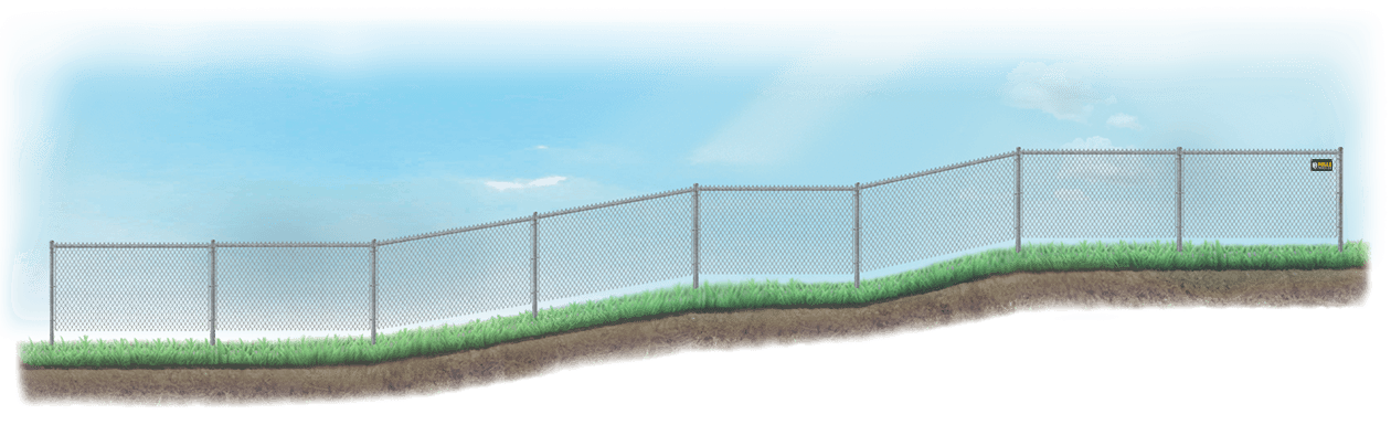Racked Chain Link fence on uneven ground