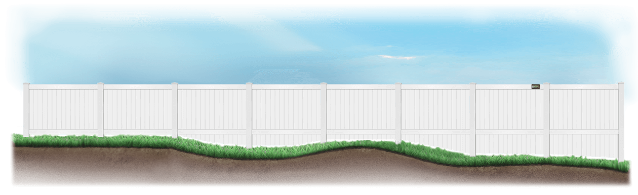 Custom Vinyl fence on uneven ground
