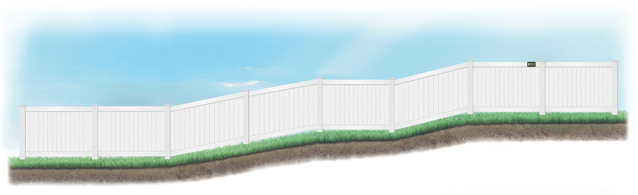 Racked Vinyl fence on uneven ground