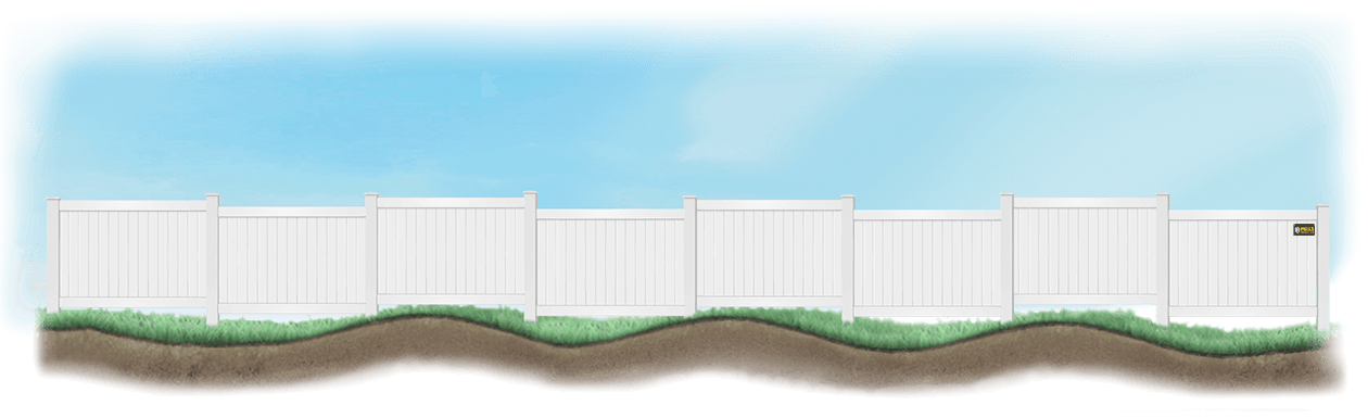 Stepped Vinyl fence on uneven ground
