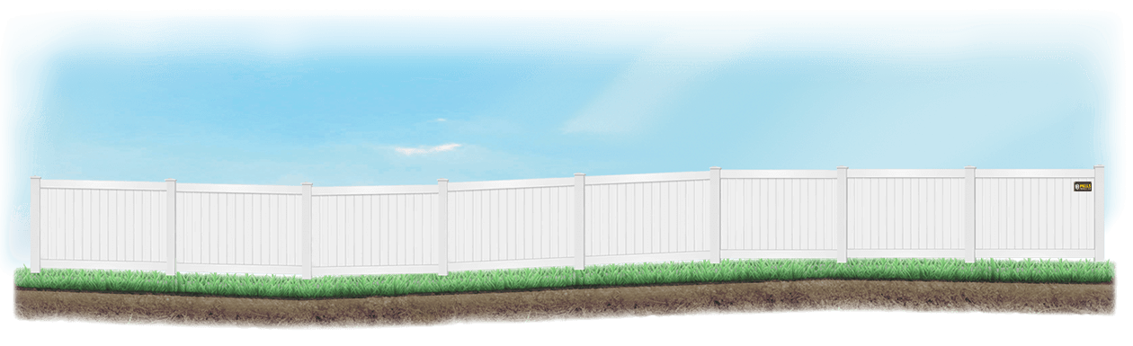 Racked Vinyl fence on uneven ground