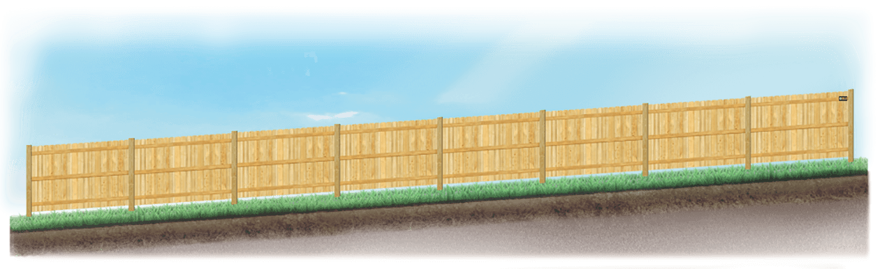 Stepped Wood fence on uneven ground