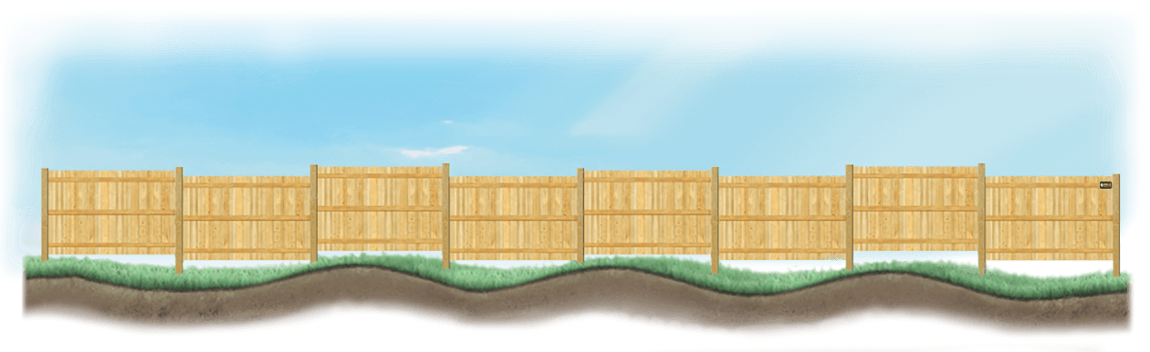 Stepped Wood fence on uneven ground