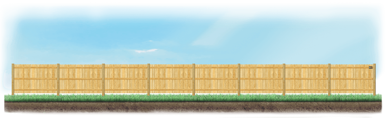 Straight Wood fence on level ground