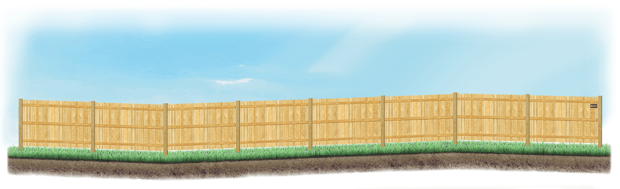 Racked Wood fence on uneven ground